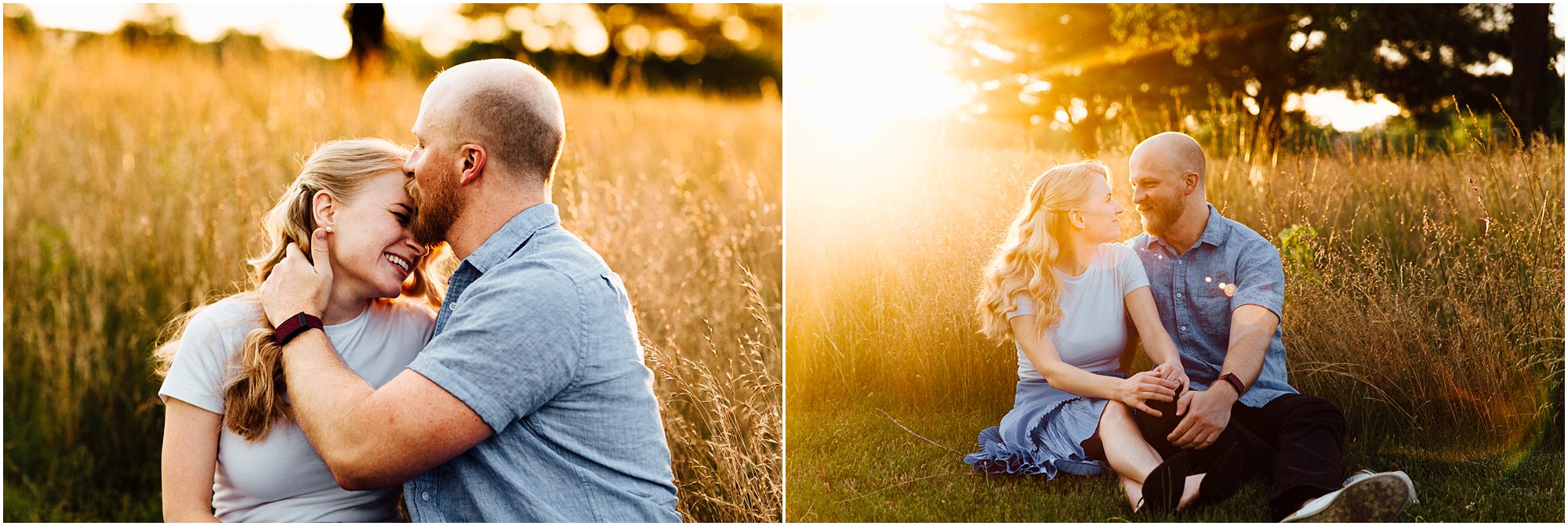 Couple sitting together and embracing during sunset in historic battleground field in Franklin, TN