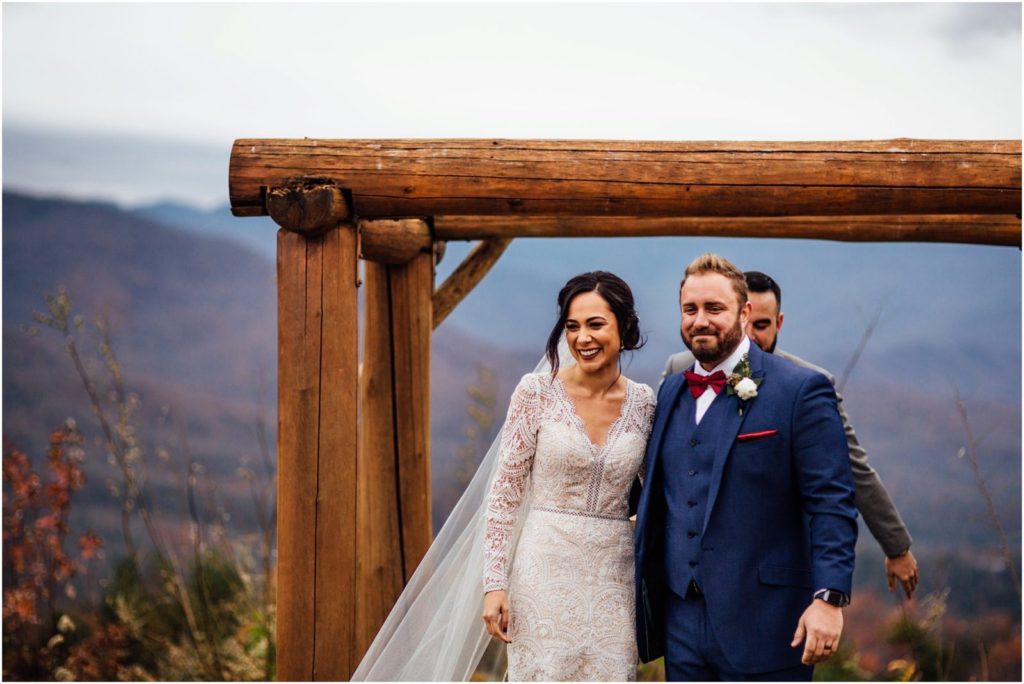 Bride and groom moments after being pronounced as husband and wife in Gatlinburg, TN