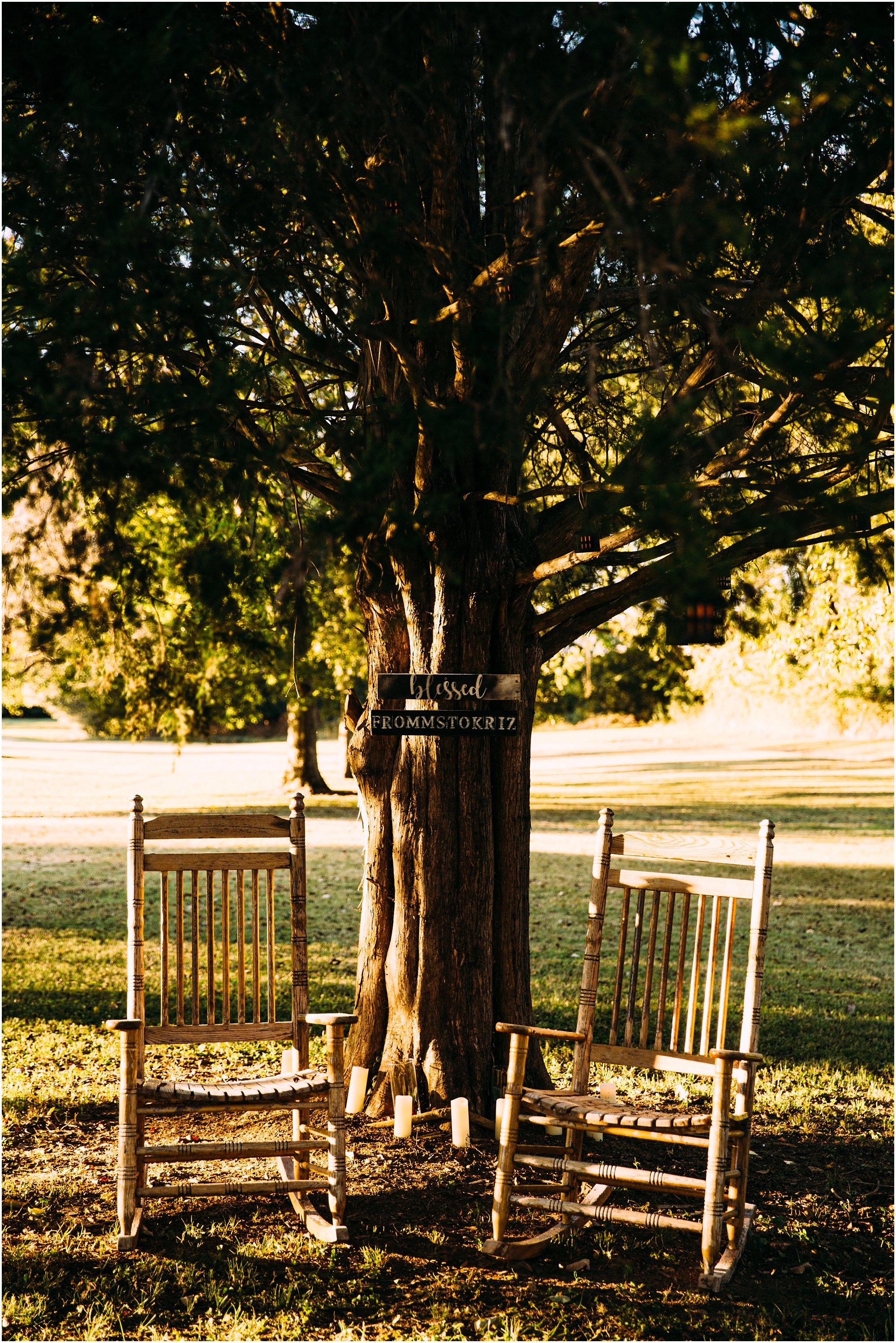 Backyard rocking chairs and tree at wedding location