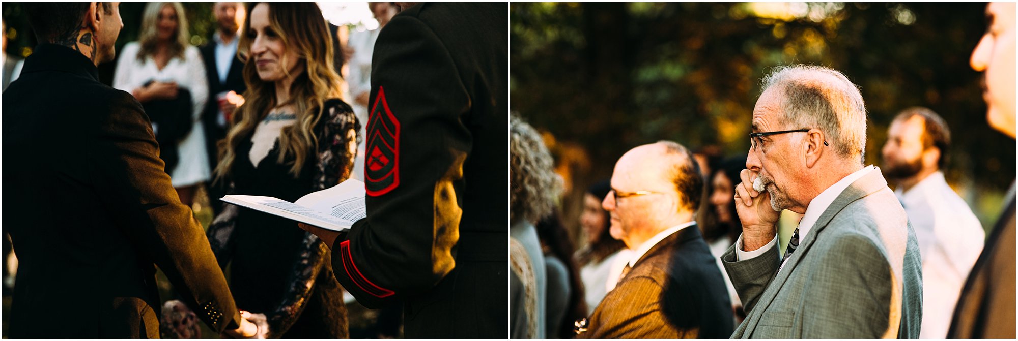 Father of the groom wiping tear away as he watches his son get married