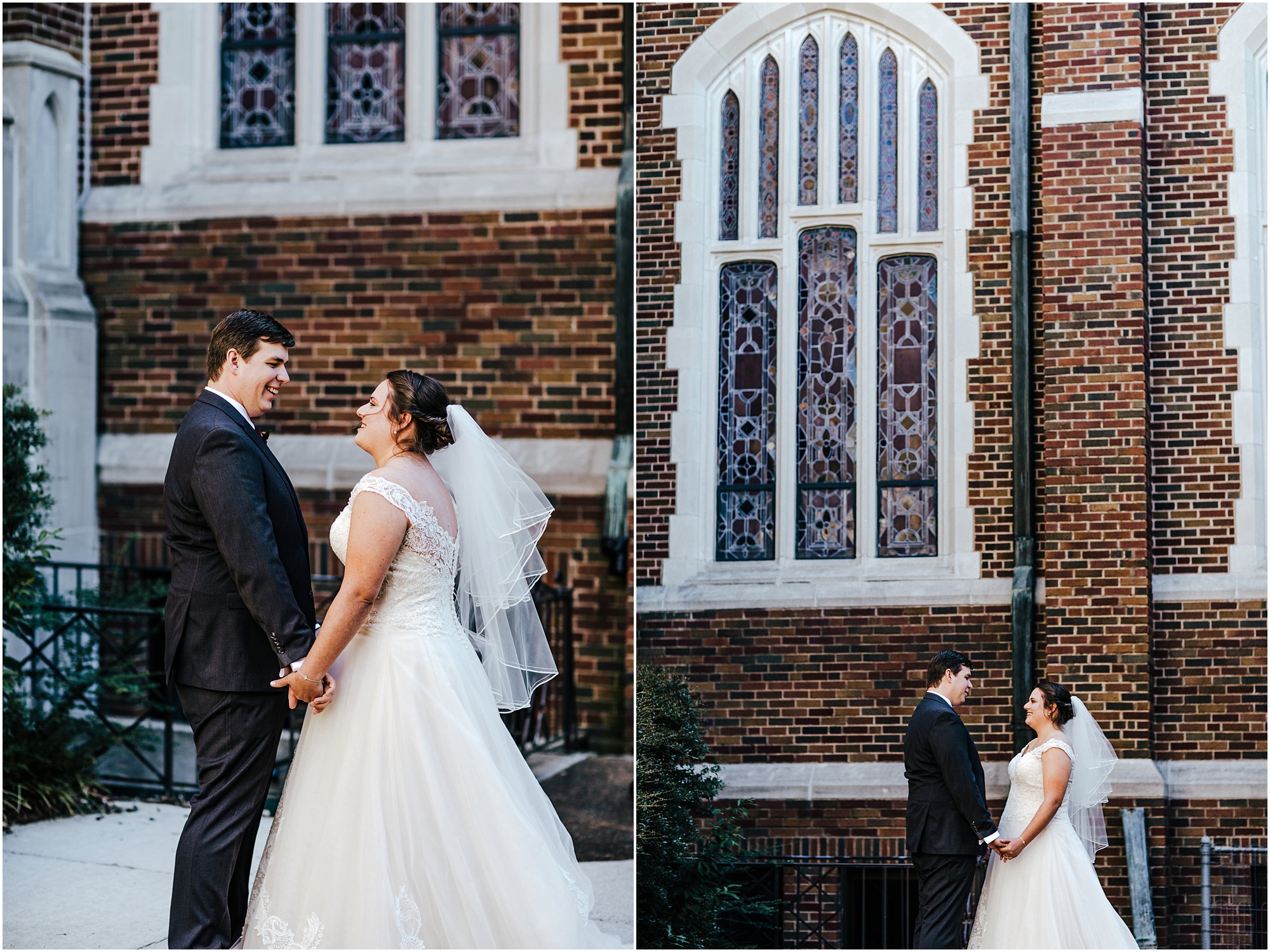 Bride and groom embracing during their first look in Memphis, TN