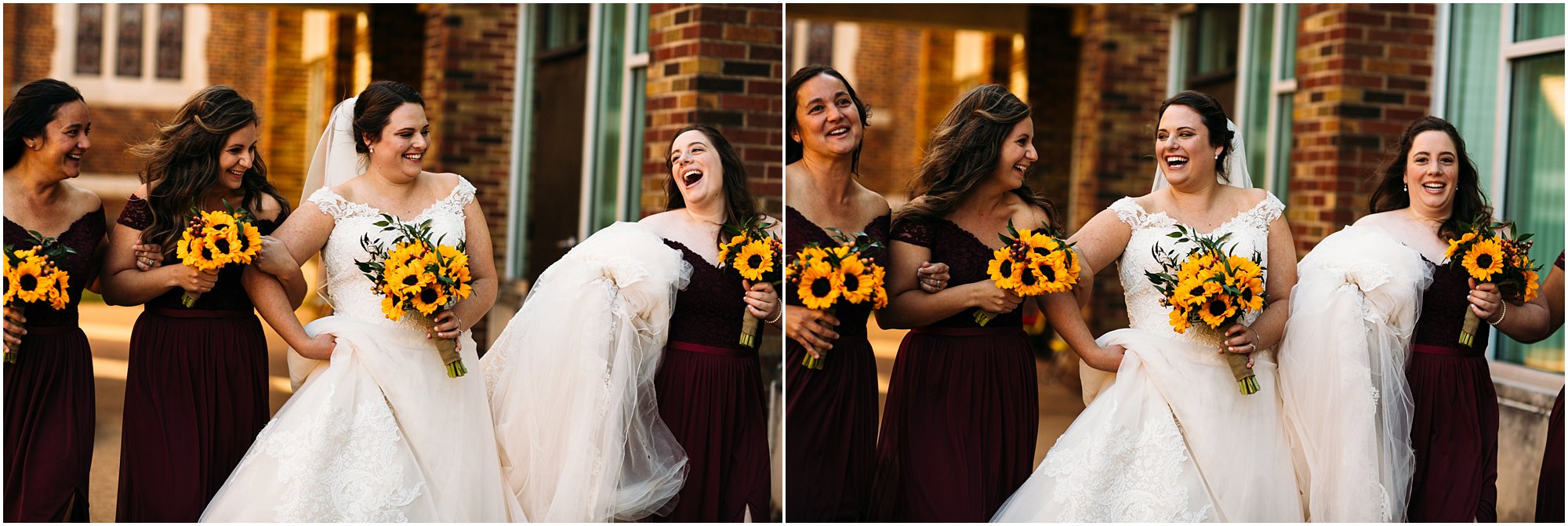 Bride walking and laughing together with bridesmaids in Memphis Tennessee
