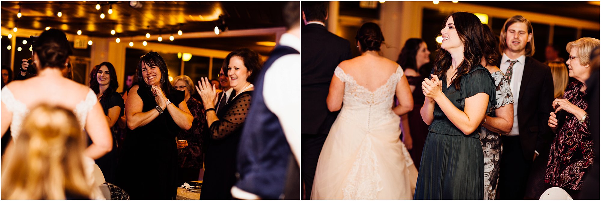 Guests clapping as Lauren and Kevin entering their reception at Club Windward in Memphis, TN