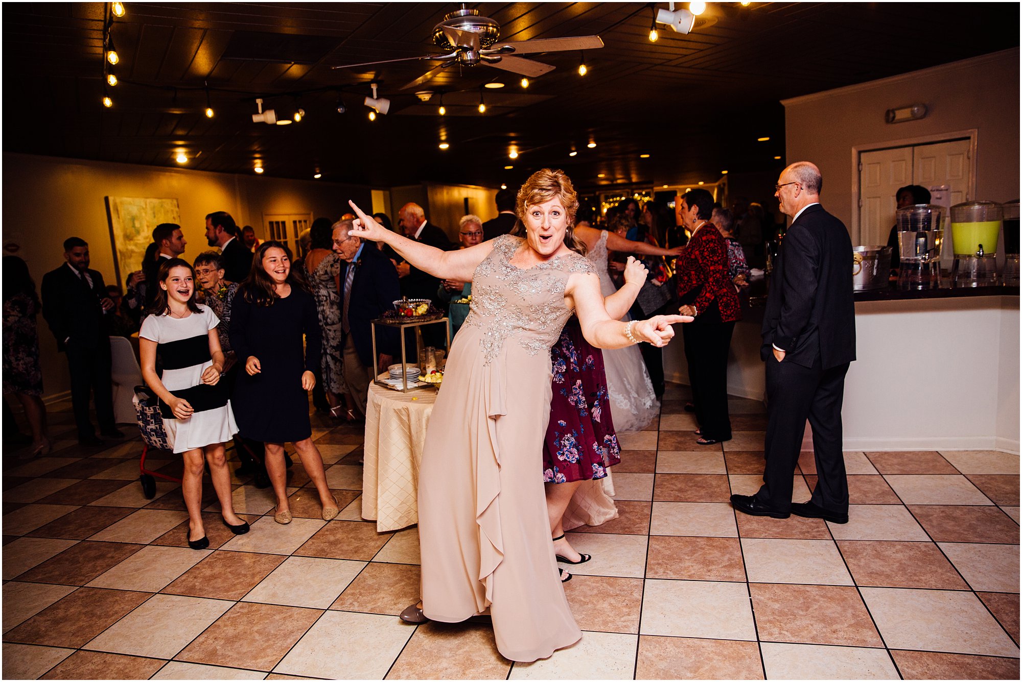 Mother of the bride boogying during memphis wedding reception
